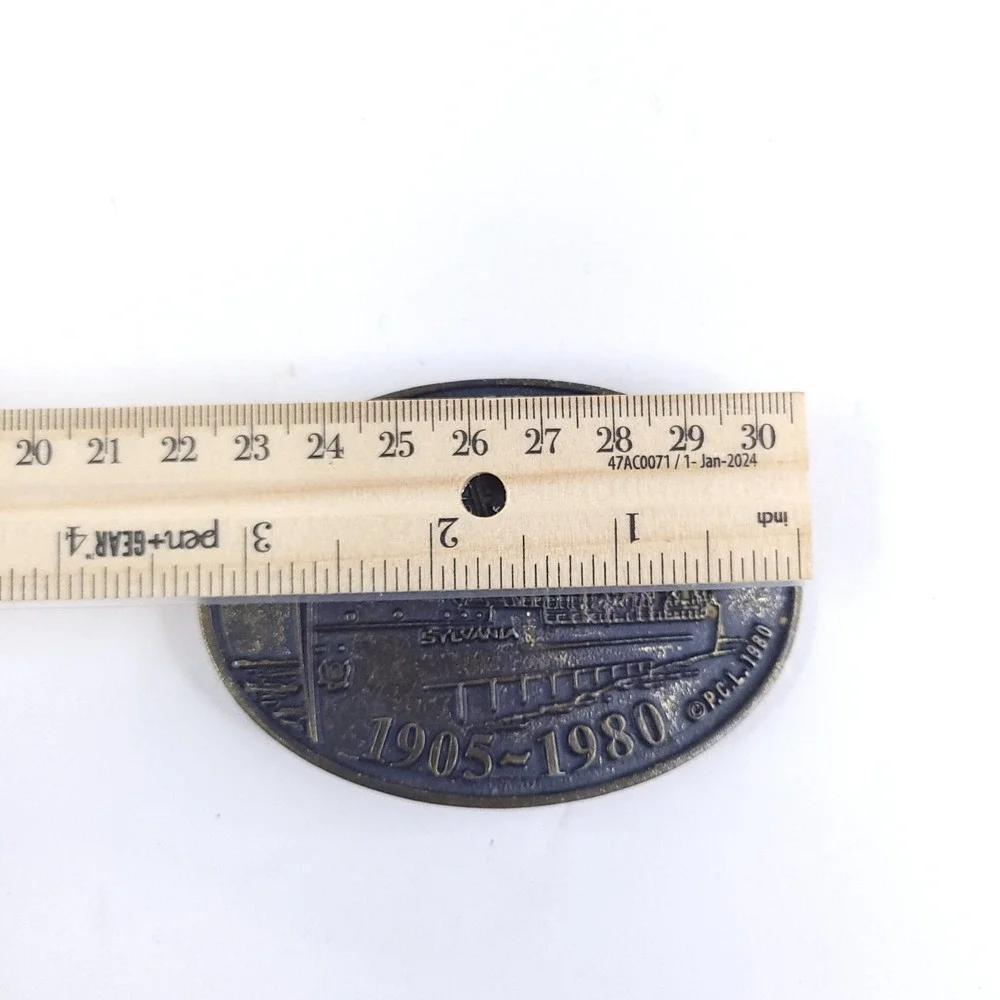 Vtg Oval Metal Belt Buckle STR Sylvania 1905 1980 Cardinal Industries 3.5 x 2 in